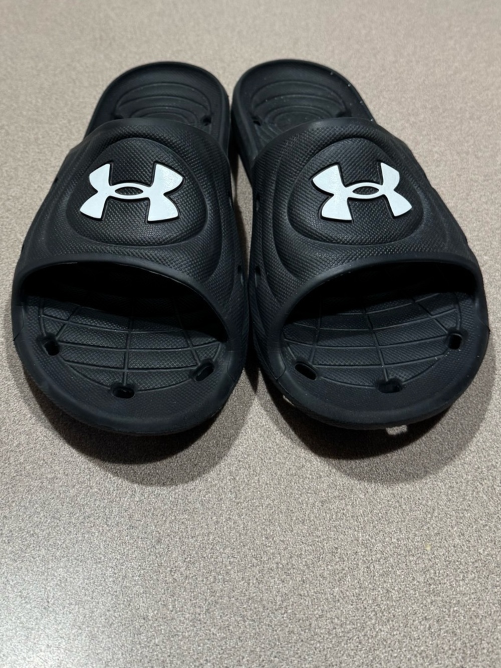 Under Armour Black Slide Sandals with White Logo Accents